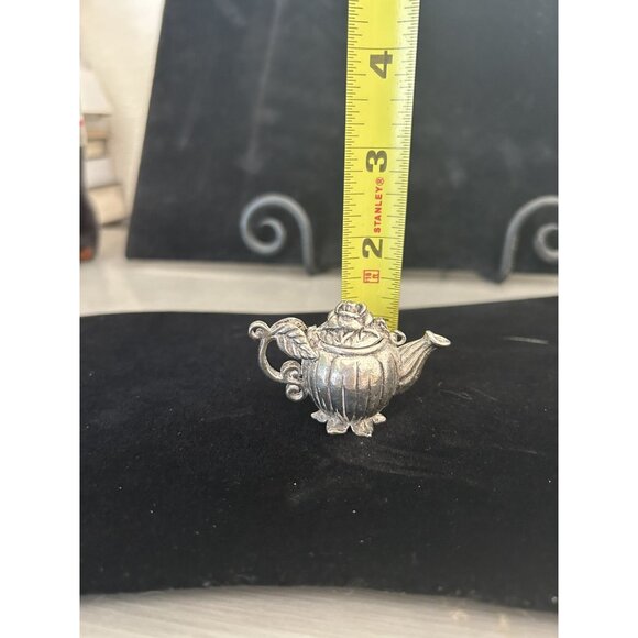 Vintage Gianna Rose 1995 Mini pewter Teapot Rose hinged Lid Pill box Trinket - Picture 9 of 11